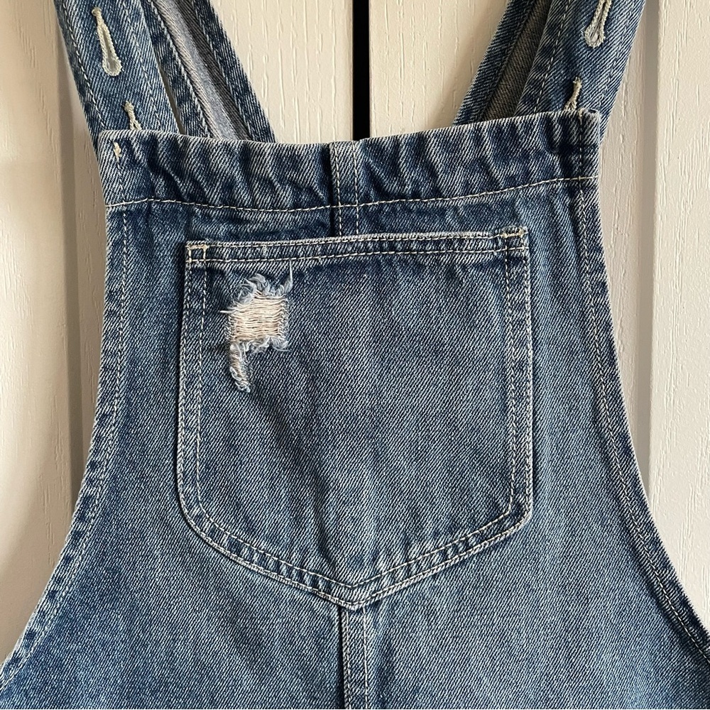 Dance & Marvel Denim Overall Dress Women’s S Blue Retro Stripe Distressed Skirt - Picture 6 of 13